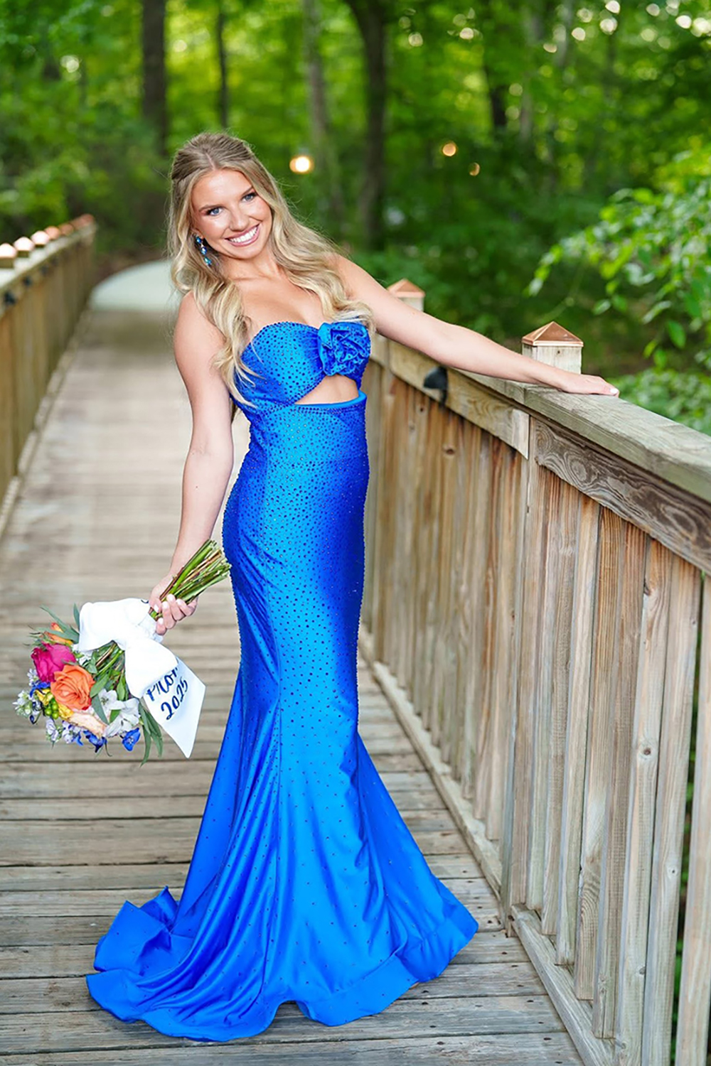 Sparkly Fuchsia Beaded Mermaid Sweetheart Long Prom Dress with 3D Flower