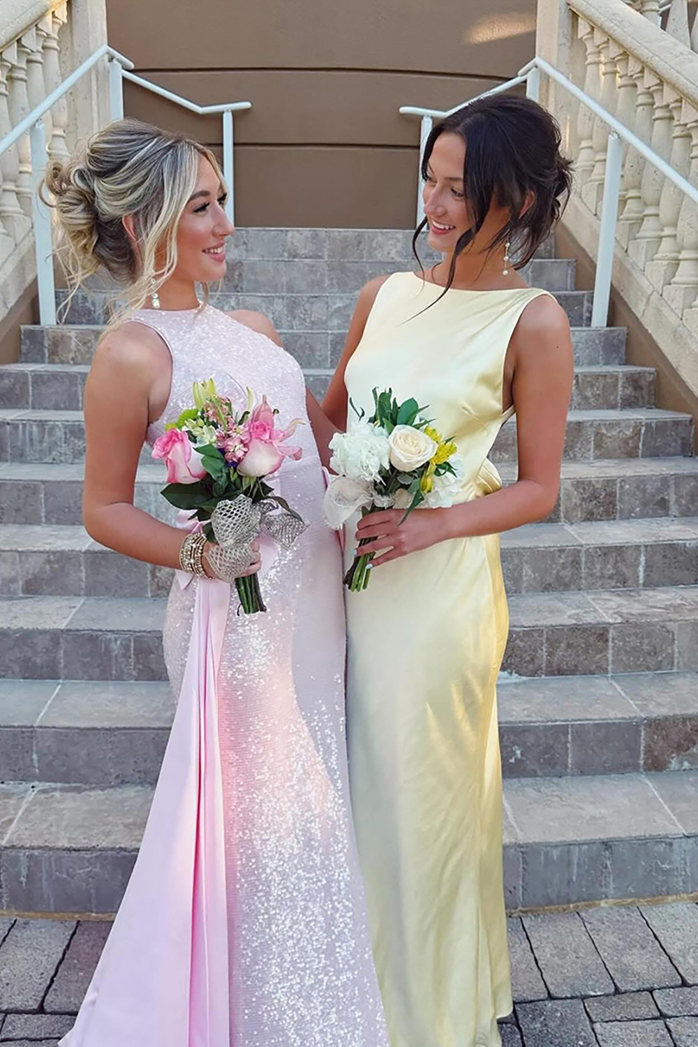 Sparkly Light Blue Mermaid Sequin Cut Out Long Prom Dress with Cape