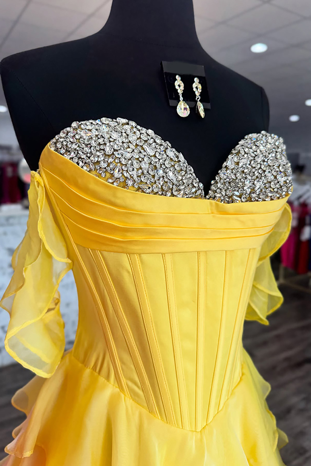 Sparkly Black Corset Tiered Ruffled Long Prom Dress with Beading