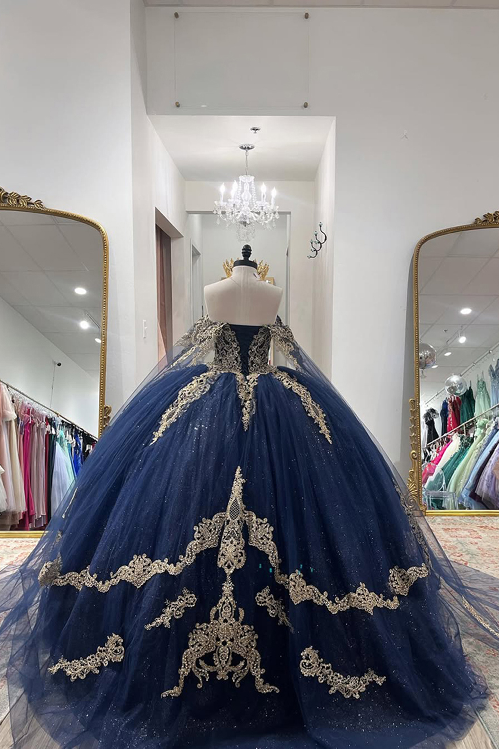 Sparkly Navy Sweetheart Sequins Ball Gown Quinceanera Dress with Appliques
