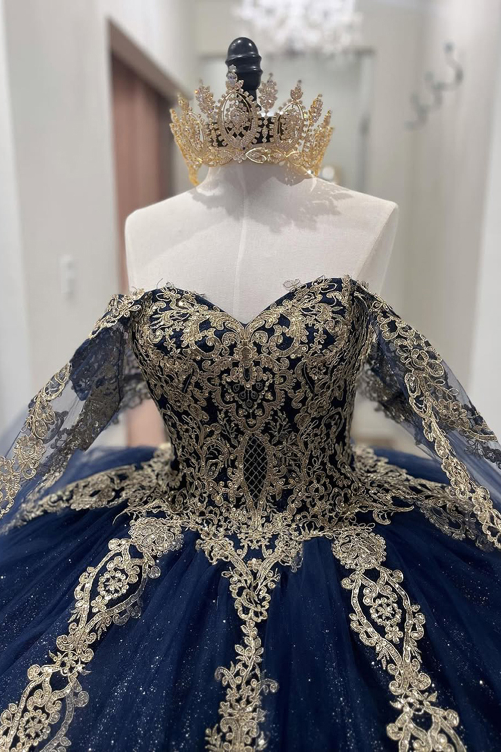 Sparkly Navy Sweetheart Sequins Ball Gown Quinceanera Dress with Appliques