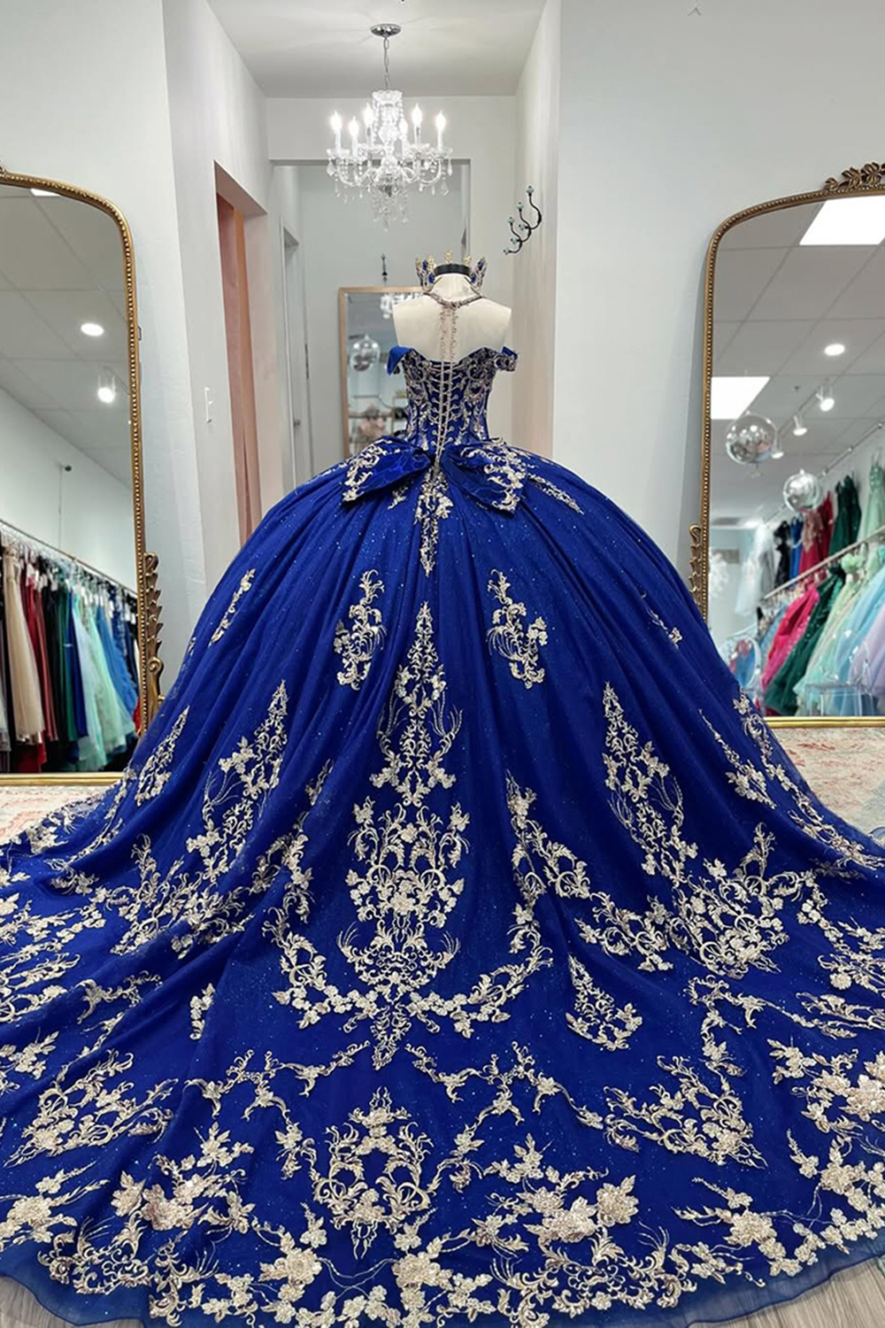 Sparkly Royal Blue Corset Ball Gown Beaded Long Quinceanera Dress with Appliques