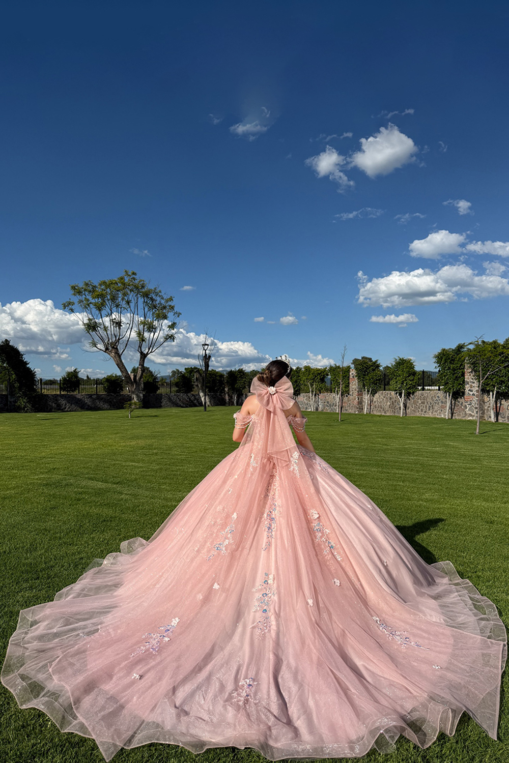 Sparkly Pink Off the Shoulder Beaded Ball Gown Corset Tulle Floral Quinceanera Dress with Appliques