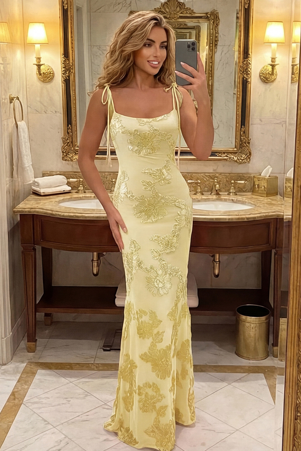 Hot Pink Floral Mermaid Spaghetti Straps Long Prom Dress