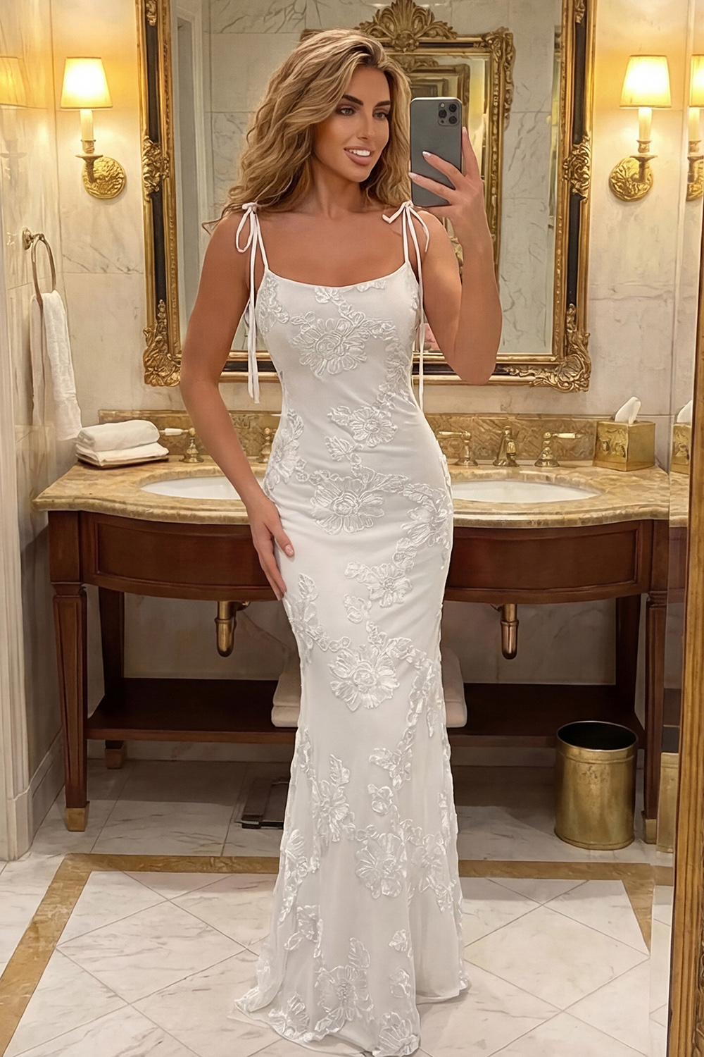 Hot Pink Floral Mermaid Spaghetti Straps Long Prom Dress