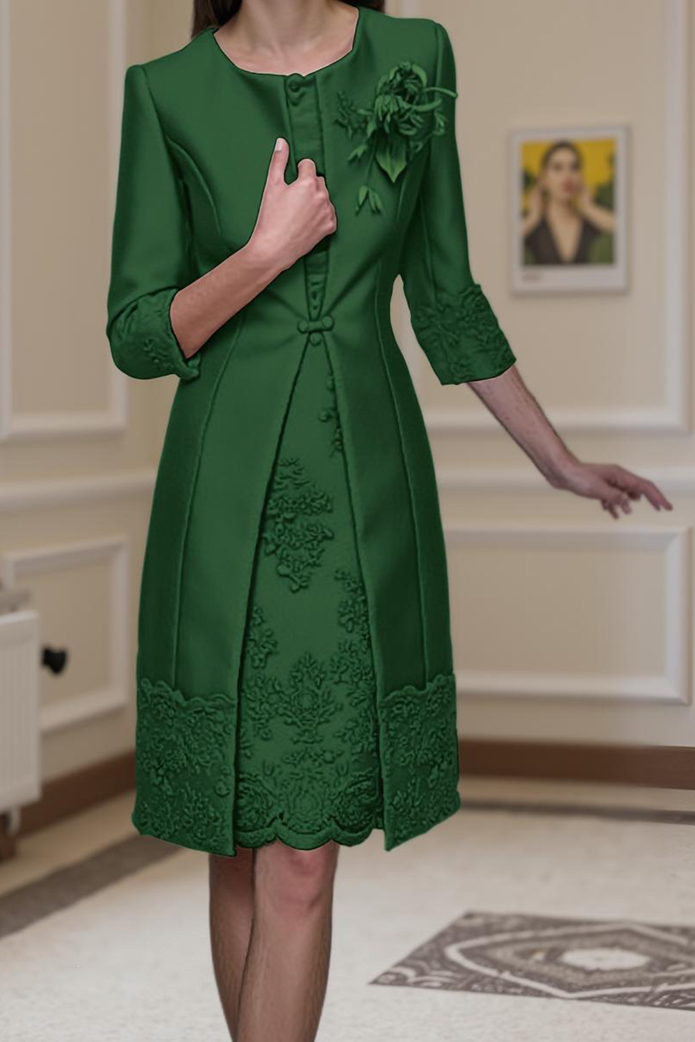 Champagne Bodycon Boat Neck 2 Piece Midi Mother of the Bride Dress with Jacket