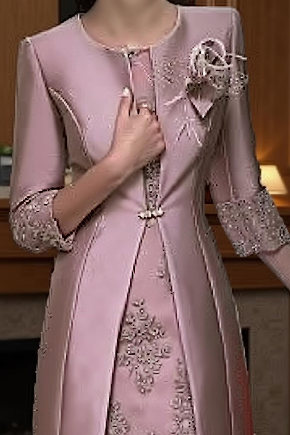 Champagne Sheath Boat Neck 2-Piece Knee-Length Mother of the Bride Dress with Jacket