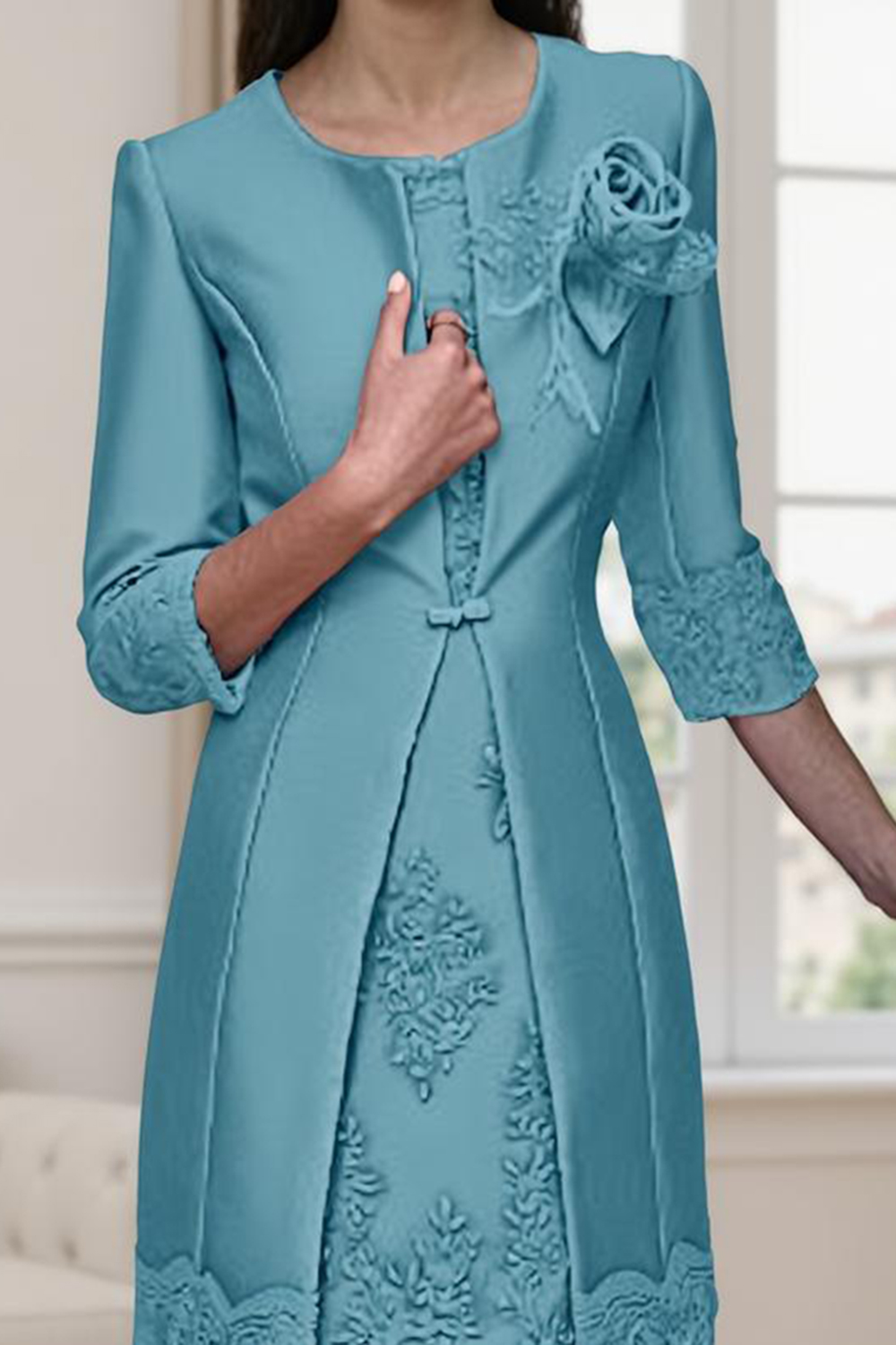 Champagne Bodycon Boat Neck 2 Piece Midi Mother of the Bride Dress with Jacket