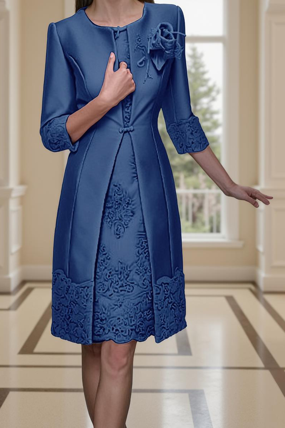 Champagne Bodycon Boat Neck 2 Piece Midi Mother of the Bride Dress with Jacket