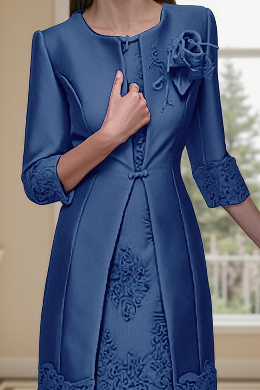 Champagne Bodycon Boat Neck 2 Piece Midi Mother of the Bride Dress with Jacket