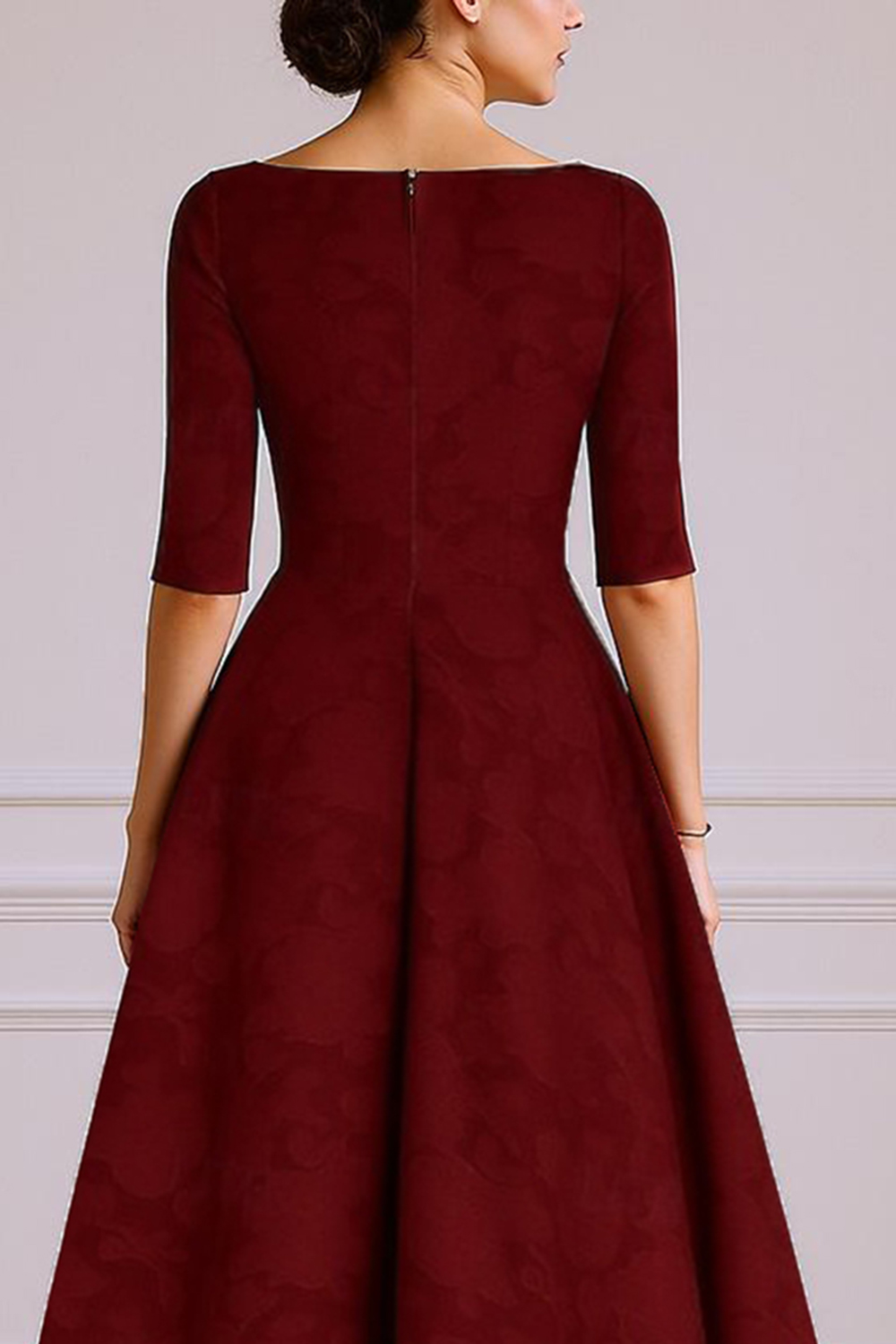 Burgundy V-Neck A Line Floor-Length Mother of the Bride Dress with Sleeves