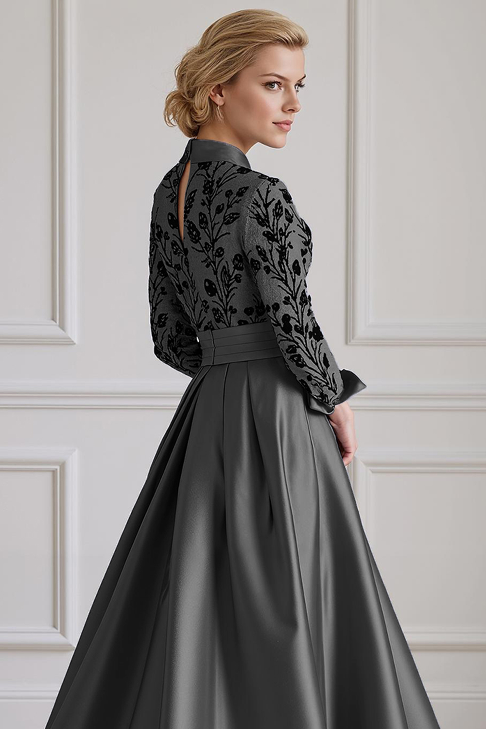 Silver Lapel A Line Floor-Length Mother of the Bride Dress