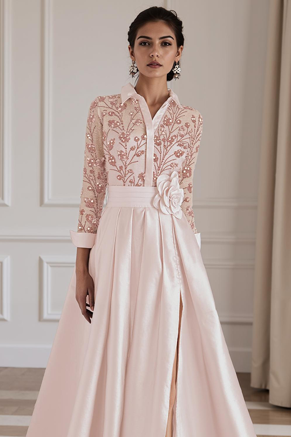 Silver Lapel A Line Floor-Length Mother of the Bride Dress