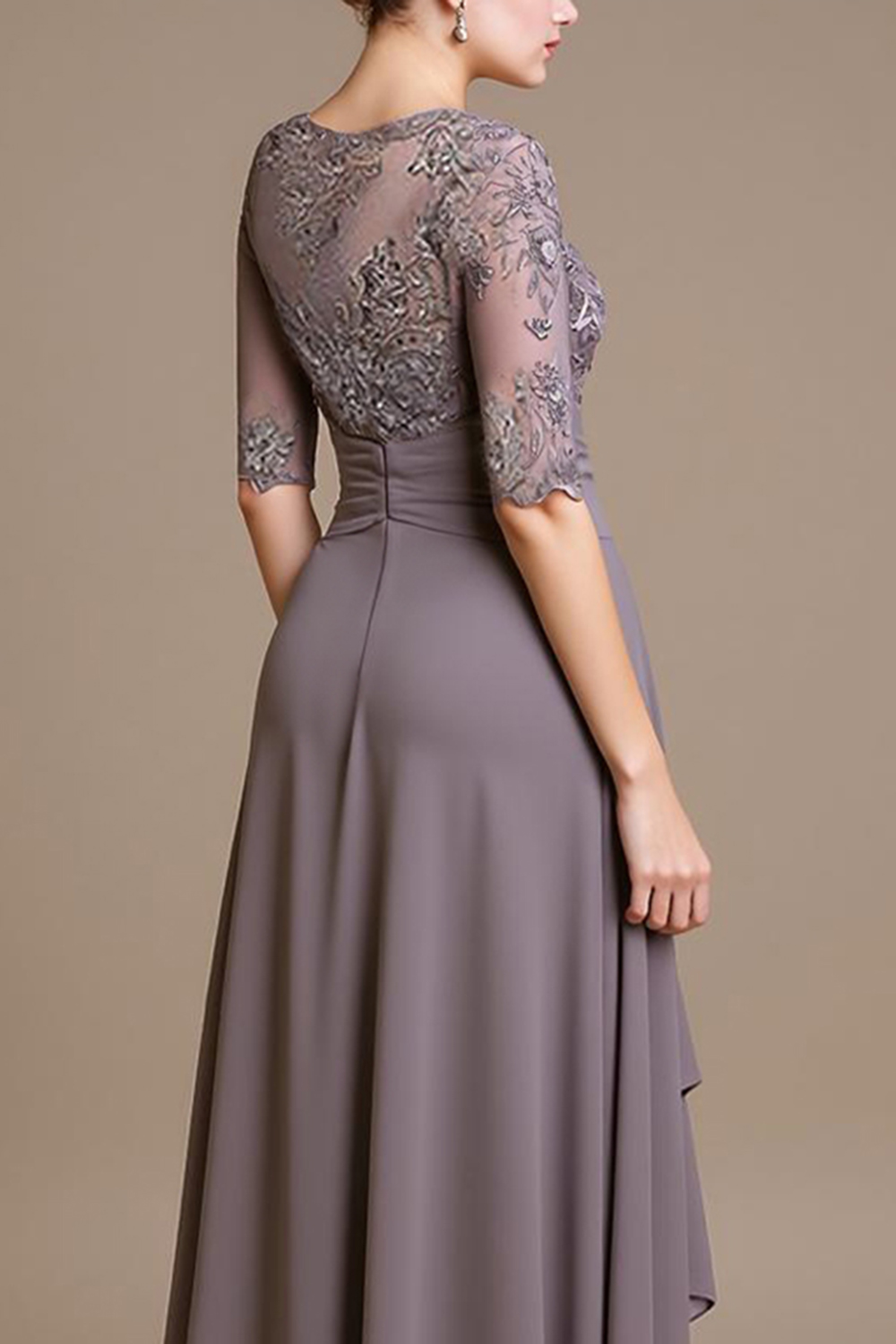 Purple Chiffon Bateau Neck Ankle-Length Mother of the Bride Dress with Lace