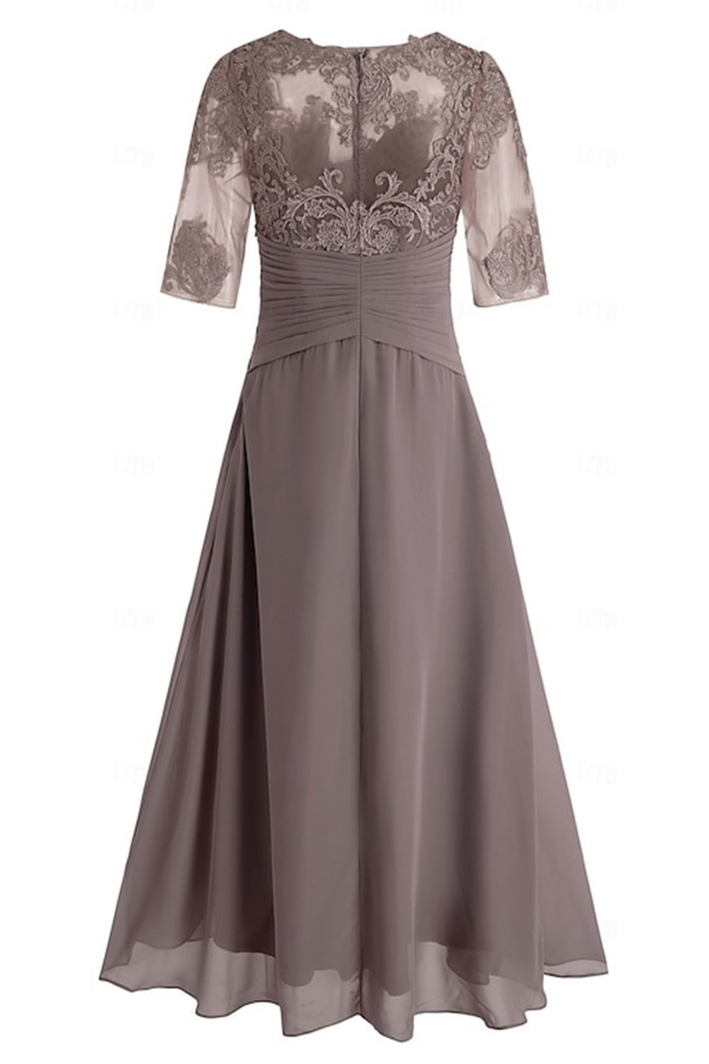 Purple Chiffon Bateau Neck Ankle-Length Mother of the Bride Dress with Lace