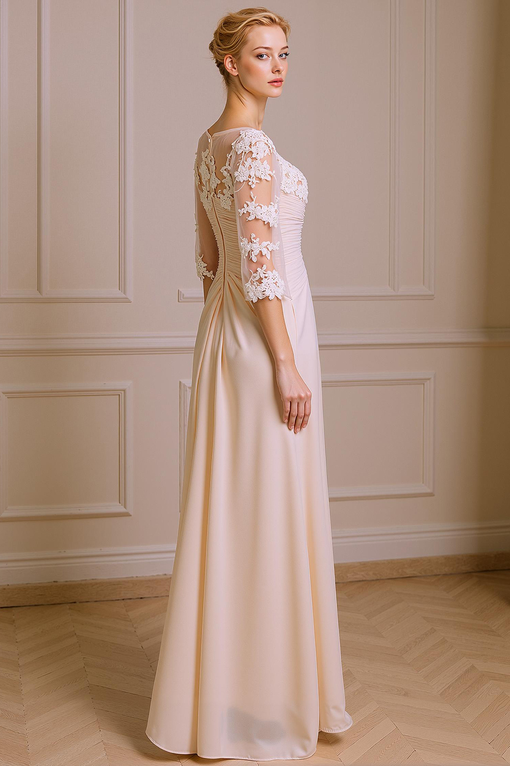 Apricot V-Neck Sheath Floor-Length Mother of the Bride Dress