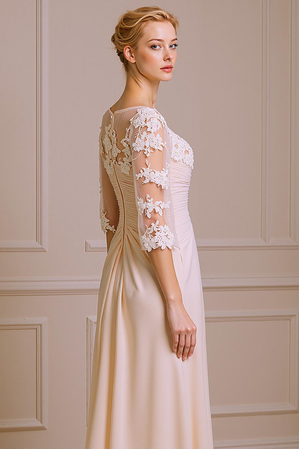 Apricot V-Neck Sheath Floor-Length Mother of the Bride Dress