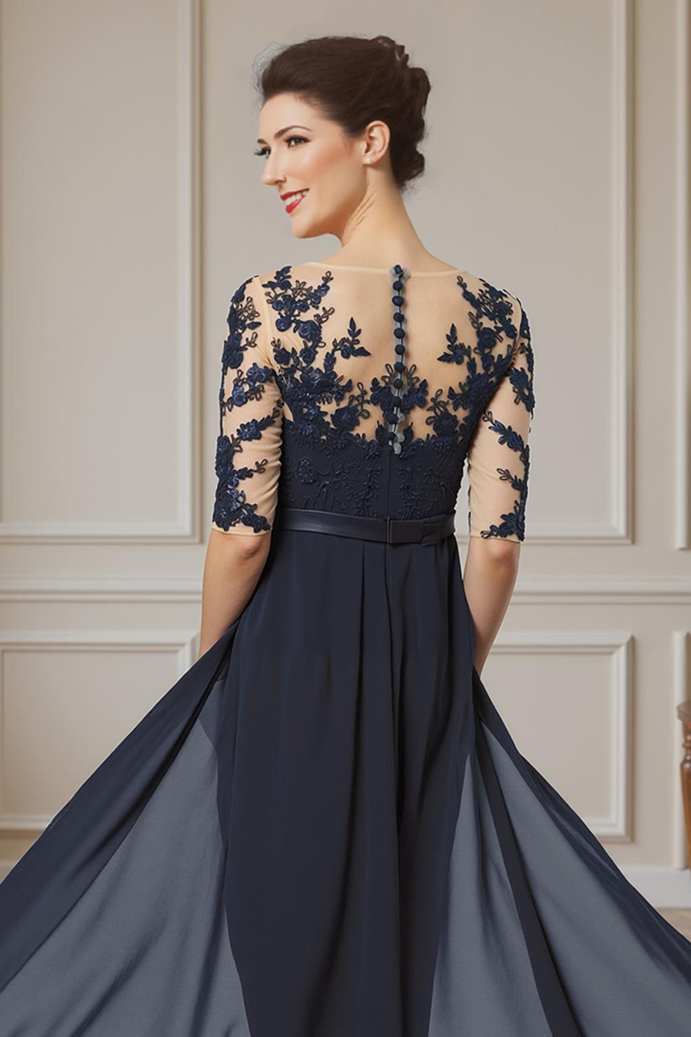 Navy Boat Neck Sheath Ankle-Length Mother of the Bride Dress with Cape