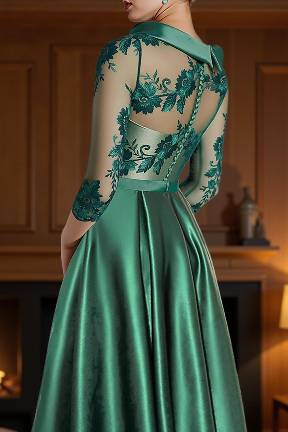Dark Green A Line Bateau Neck High-Low Mother of the Bride Dress