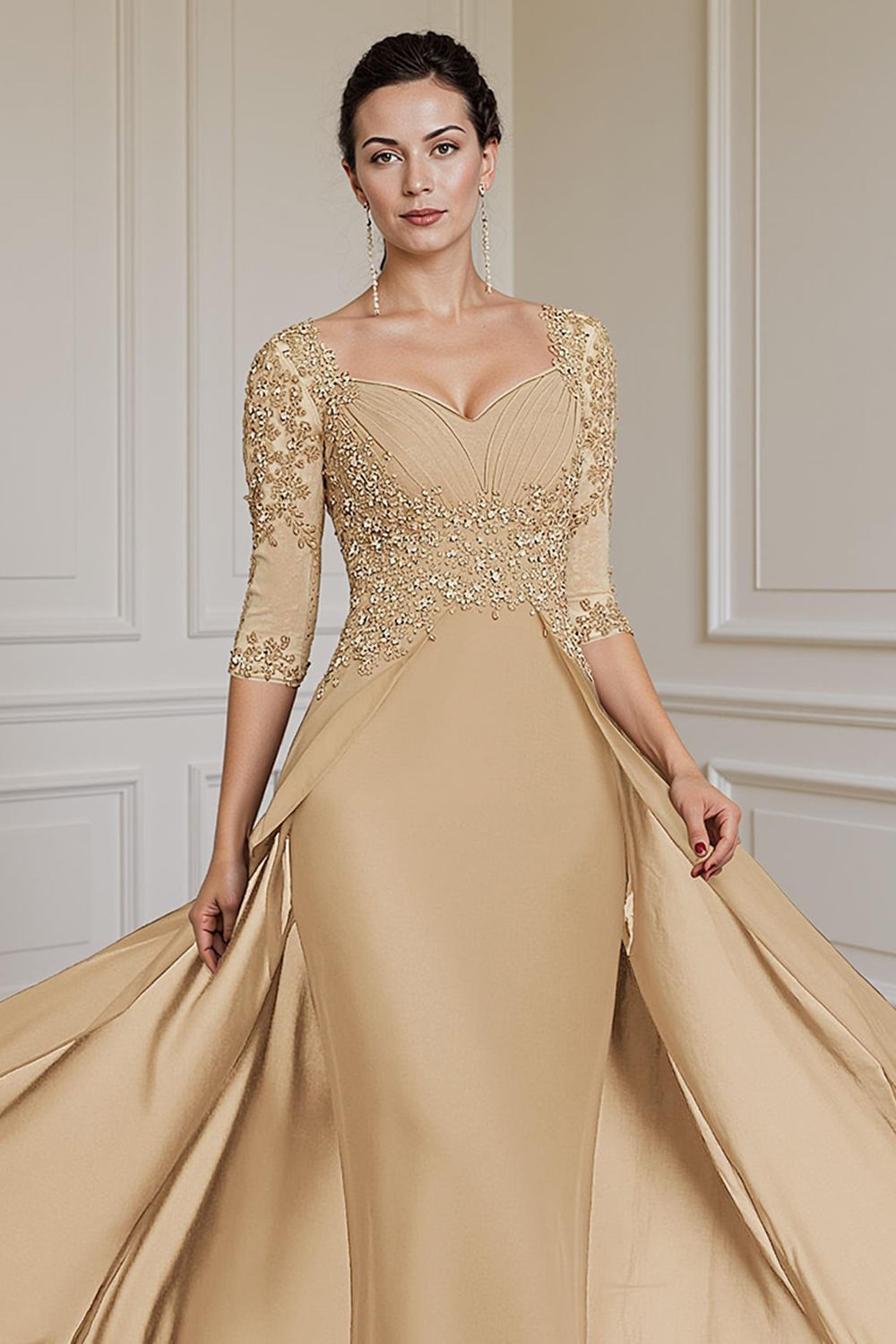 Sparkly Steel Grey Chiffon Sheath Floor-Length Mother of the Bride Dress with Cape