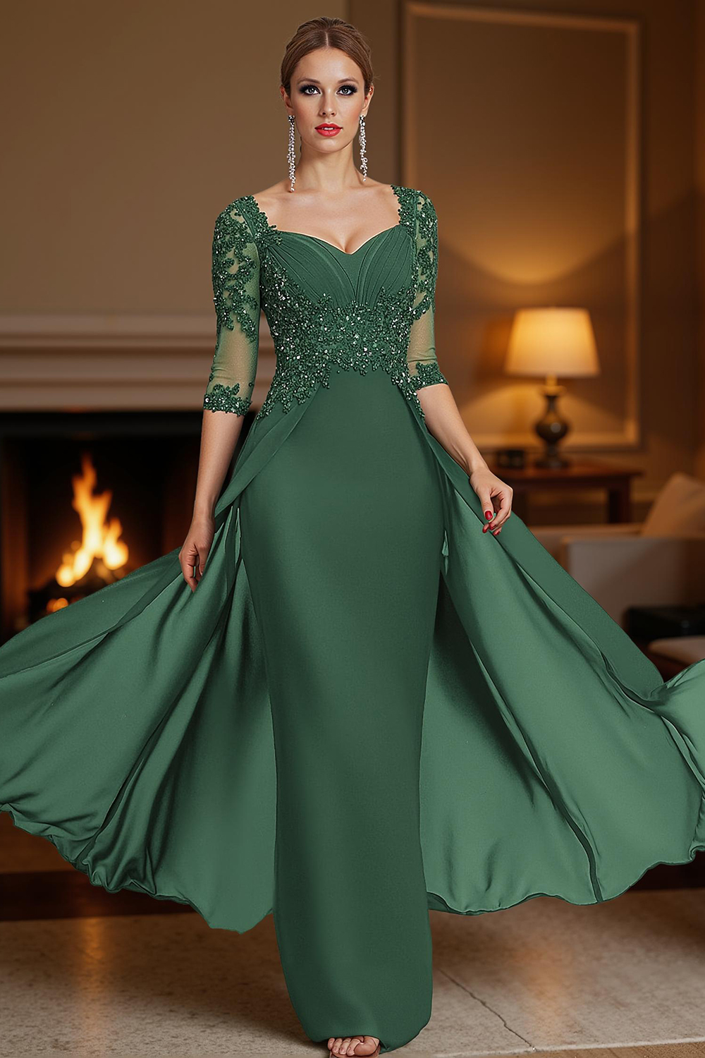 Steel Grey Square Neck Sheath Floor-Length Mother of the Bride Dress with Cape