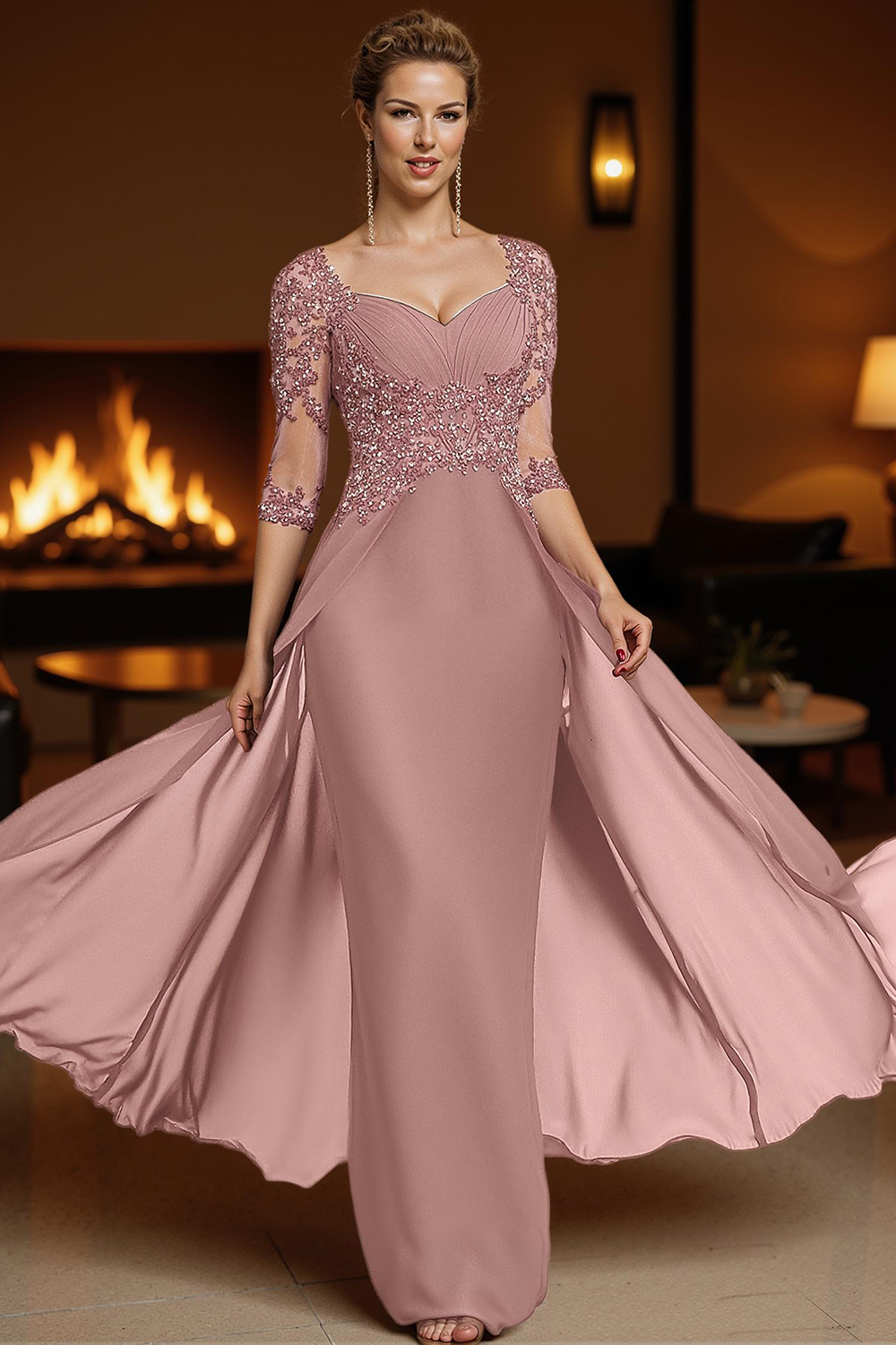 Steel Grey Square Neck Sheath Floor-Length Mother of the Bride Dress with Cape