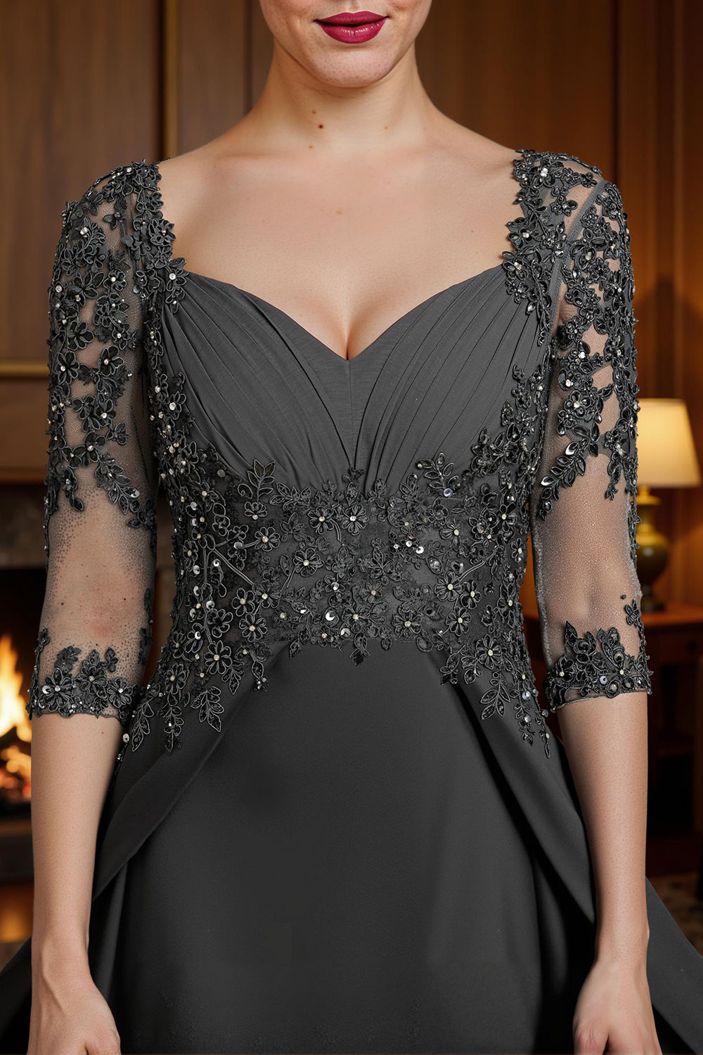 Steel Grey Square Neck Sheath Floor-Length Mother of the Bride Dress with Cape