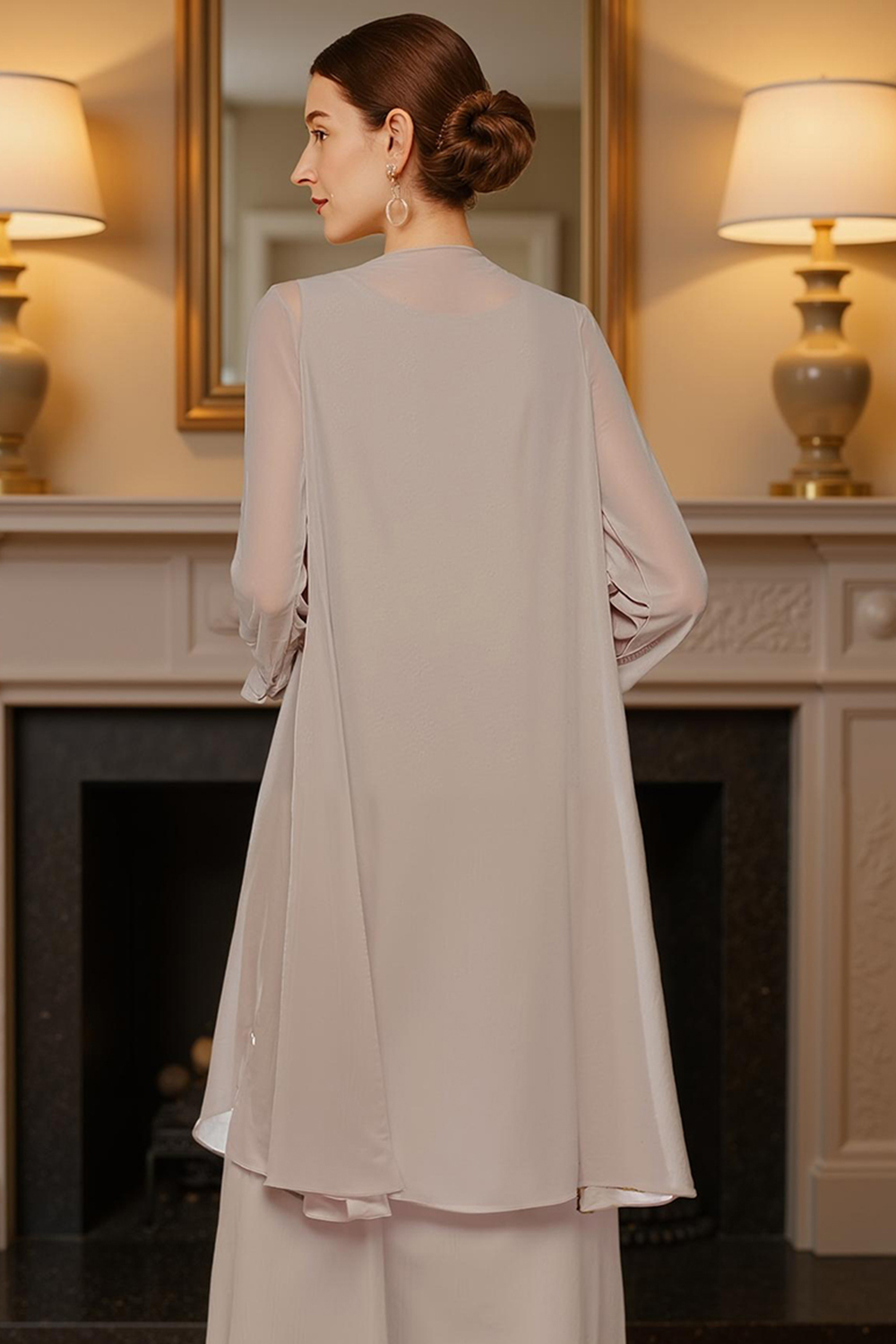 Khaki Tiered Ruffled 2 Piece Ankle-Length Mother of the Bride Dress with Jacket