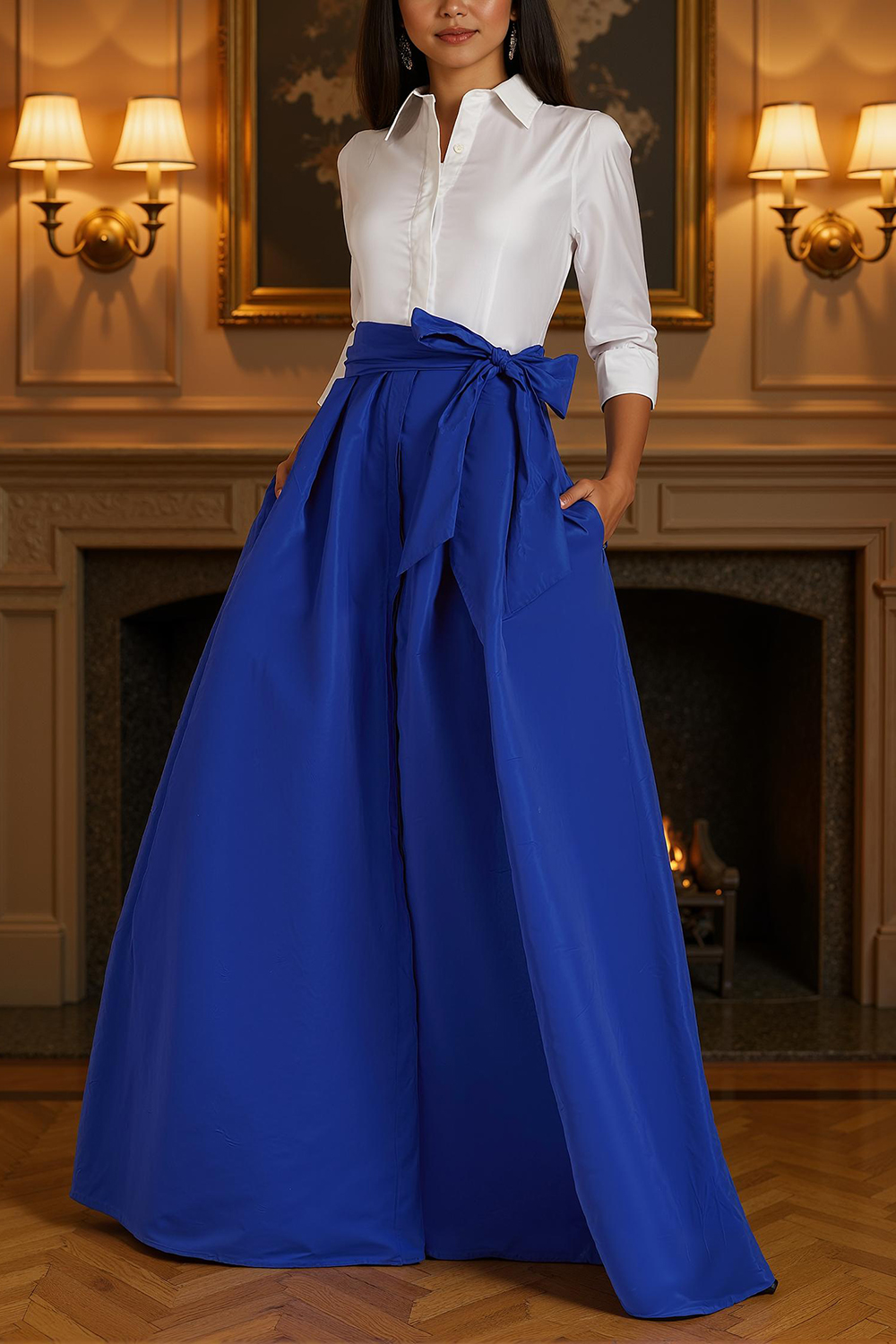 Blush Pink Satin A Line Ankle-Length Mother of the Bride Dress with Bow