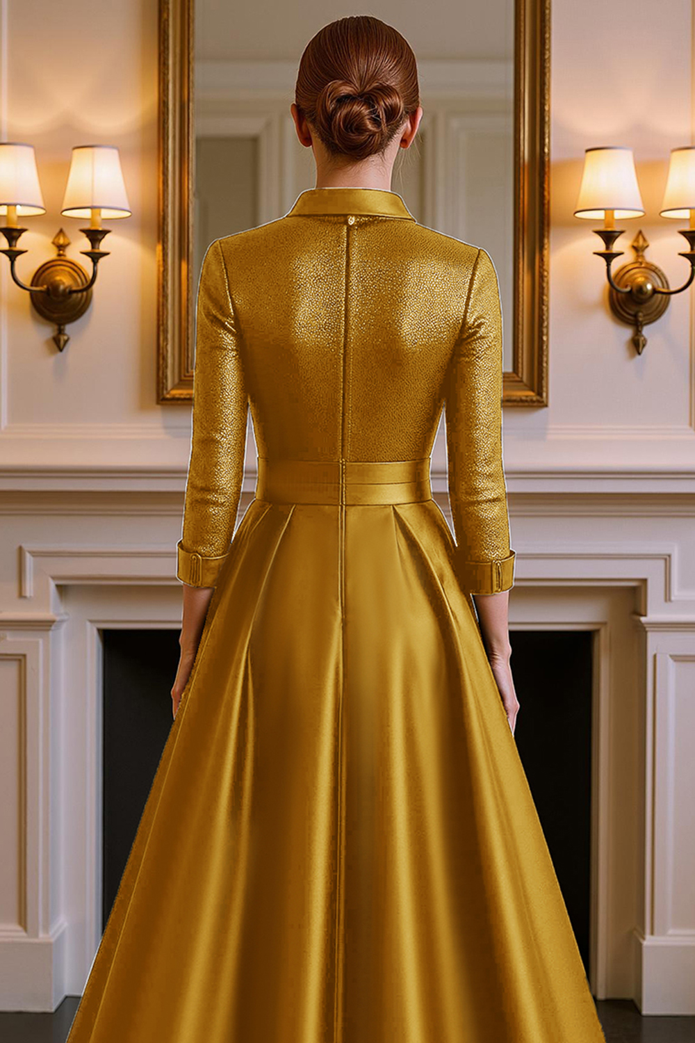 Black Satin Floral A Line Floor-Length Mother of the Bride Dress with Slit