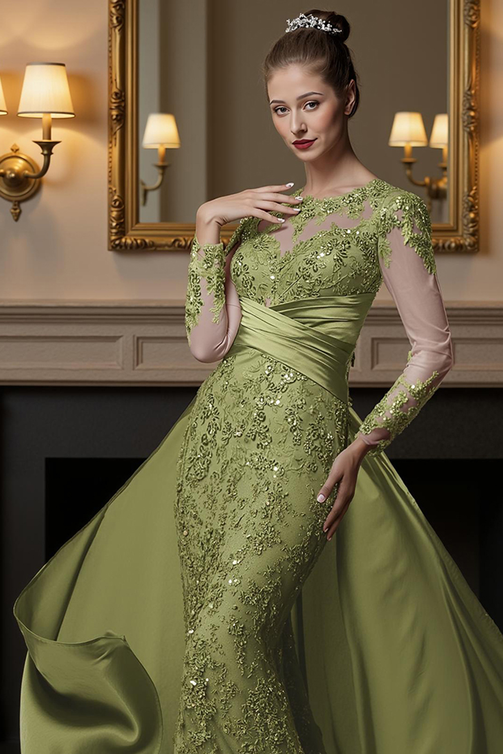 Dusty Blue Mermaid Lace Floor-Length Mother of the Bride Dress with Cape