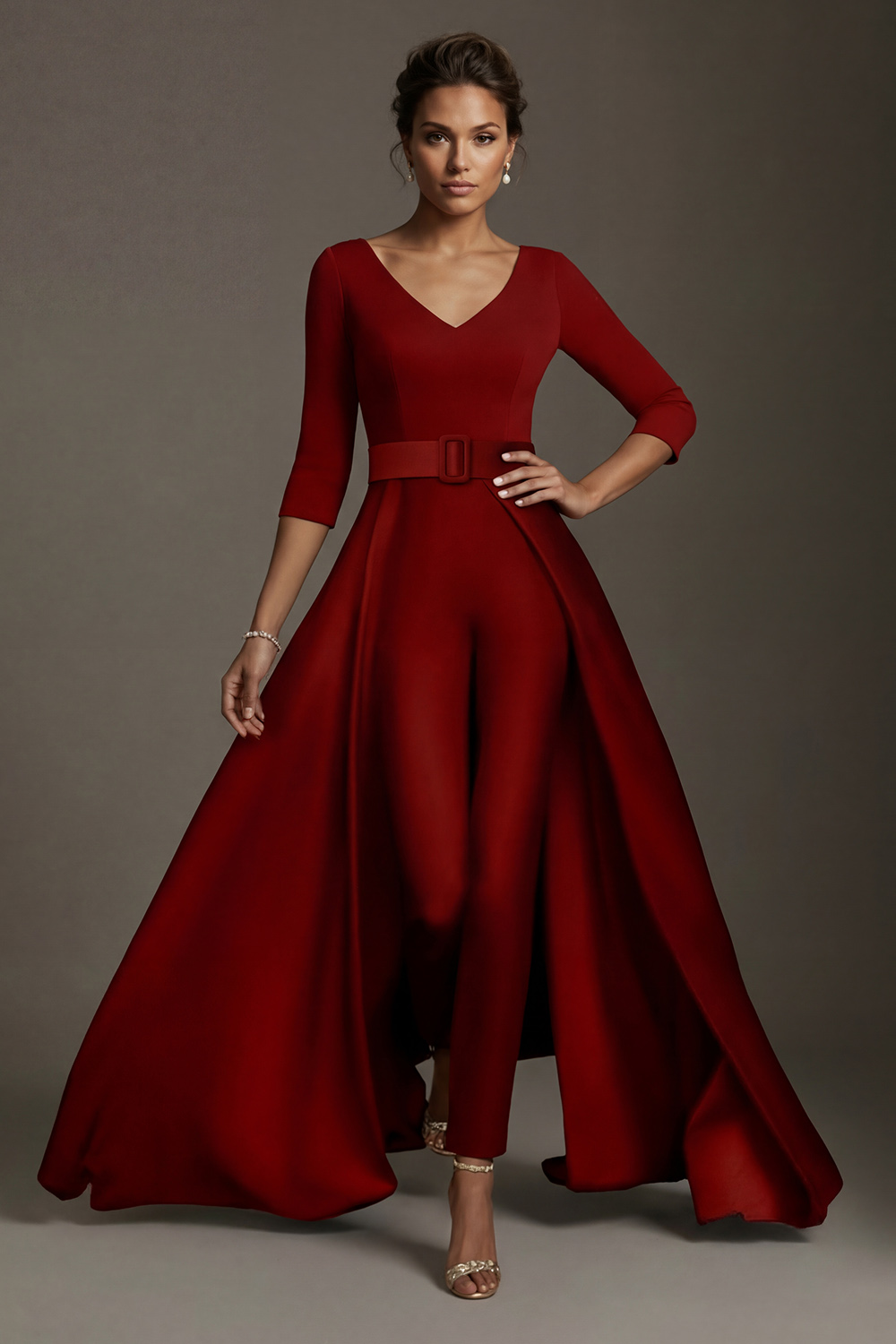 White Boat Neck Floor-Length Mother of the Bride Jumpsuits with Cape