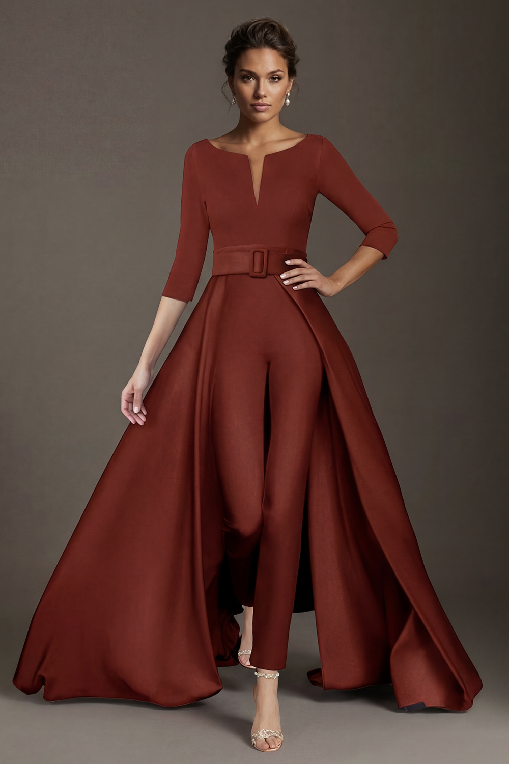 White Boat Neck Floor-Length Mother of the Bride Jumpsuits with Cape