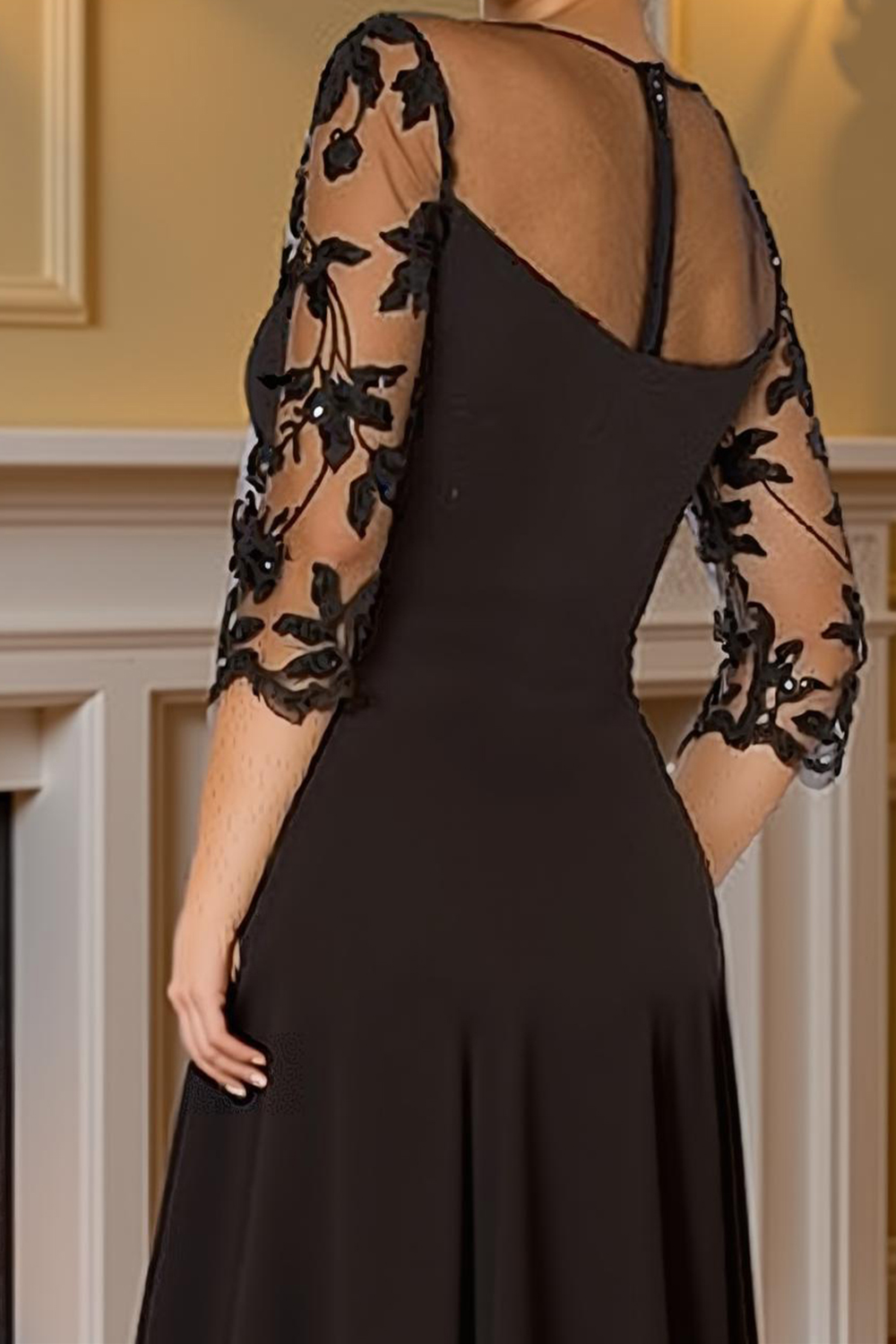 Black A Line Ruffled High-Low Mother of the Bride Dress with Lace