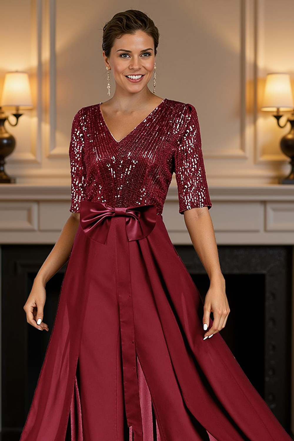 Sparkly Royal Blue Sequin Ankle-Length Mother of the Bride Jumpsuits with Cape