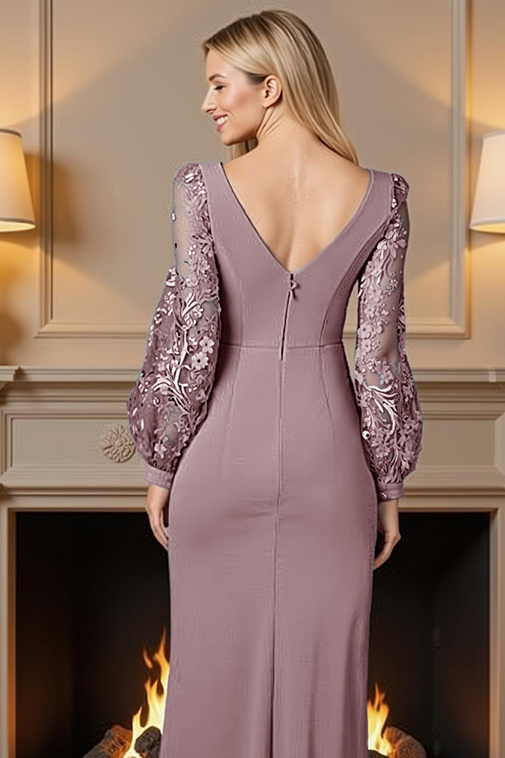 Dusty Rose Sheath Floor-Length Mother of the Bride Dress with Lace