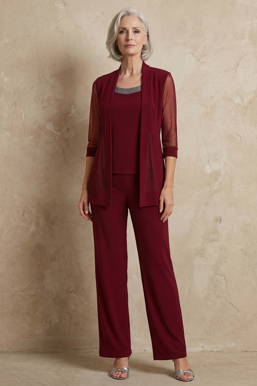 Sparkly Black Beaded Boat Neck 3 Piece Mother of the Bride Pant Suits with Jacket