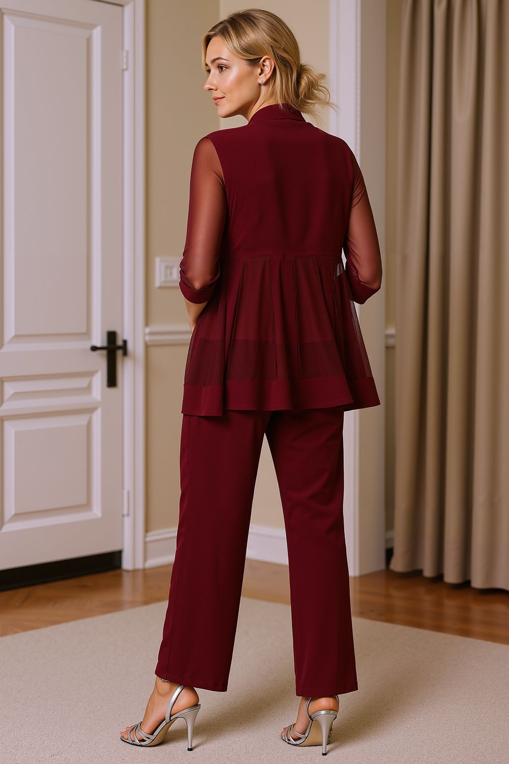 Sparkly Black Beaded Boat Neck 3 Piece Mother of the Bride Pant Suits with Jacket