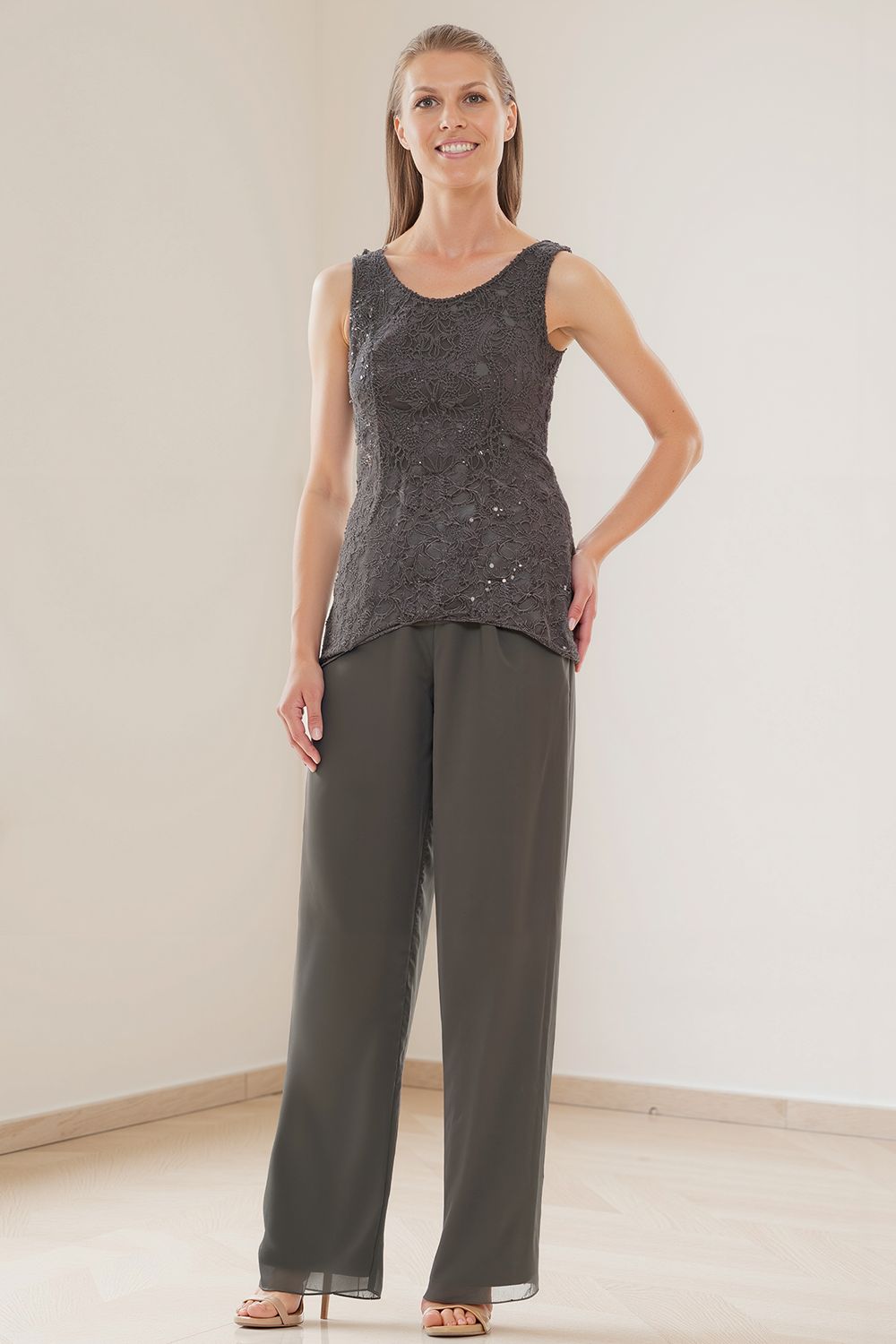 Royal Blue Tiered Chiffon 3 Piece Mother of the Bride Pant Suits with Jacket