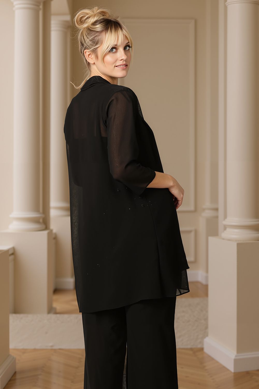 Sparkly Black Sequin Bateau Neck 3 Piece Mother of the Bride Pant Suits with Jacket