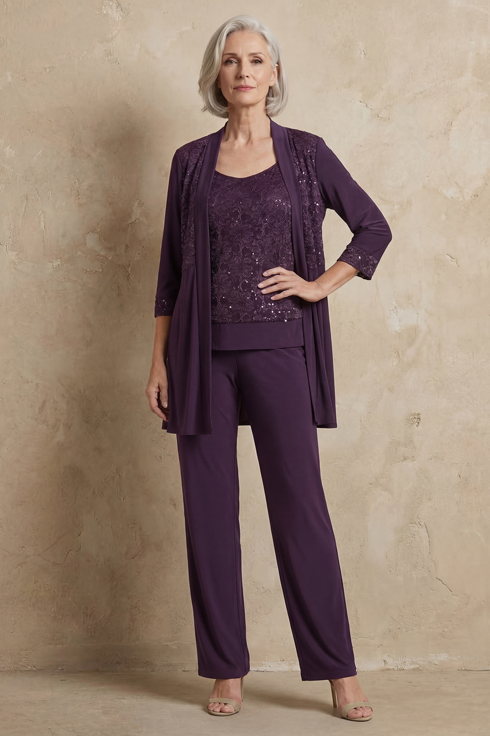 Dusty Rose Floral Chiffon 3 Piece Mother of the Bride Pant Suits with Jacket