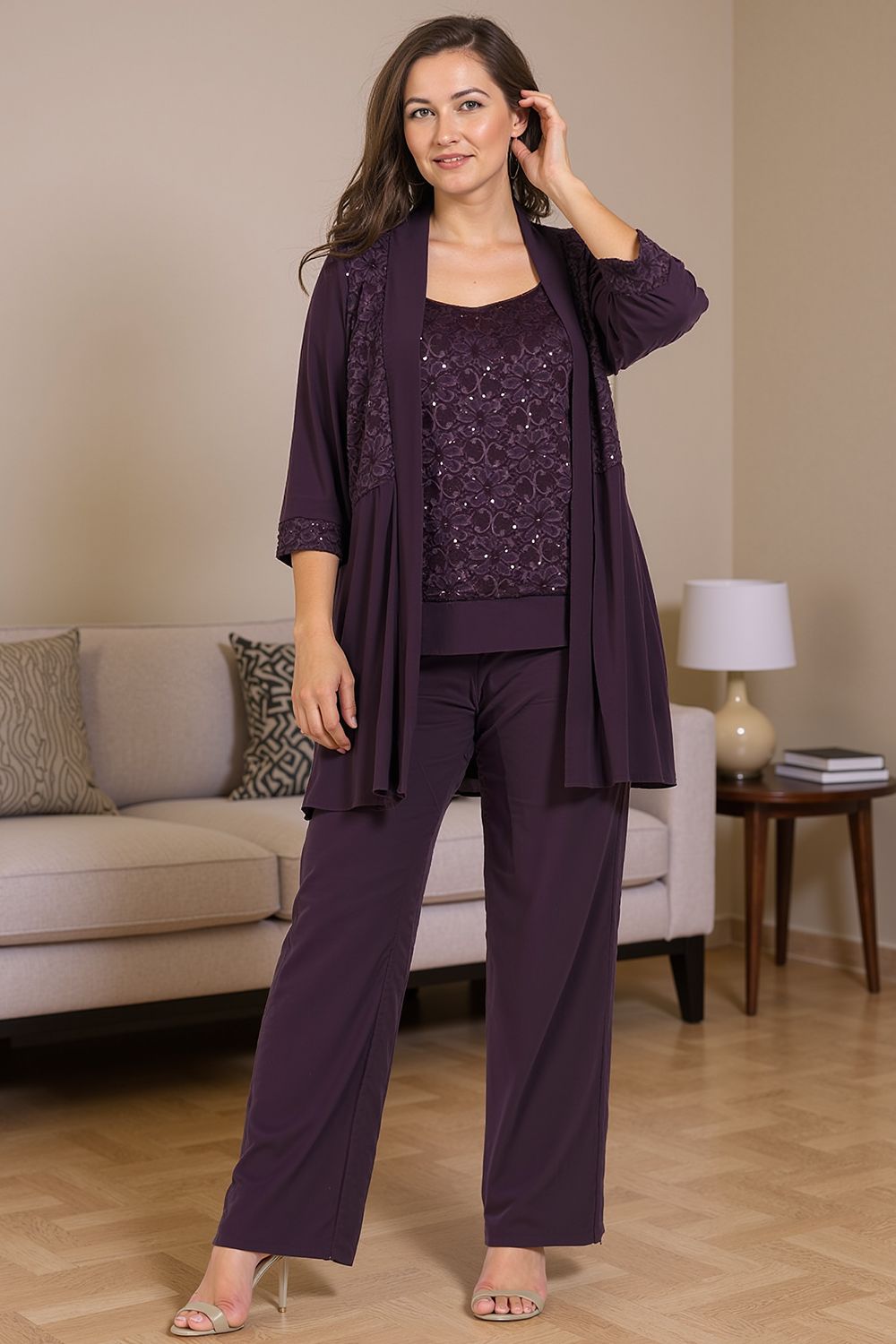 Dusty Rose Floral Chiffon 3 Piece Mother of the Bride Pant Suits with Jacket