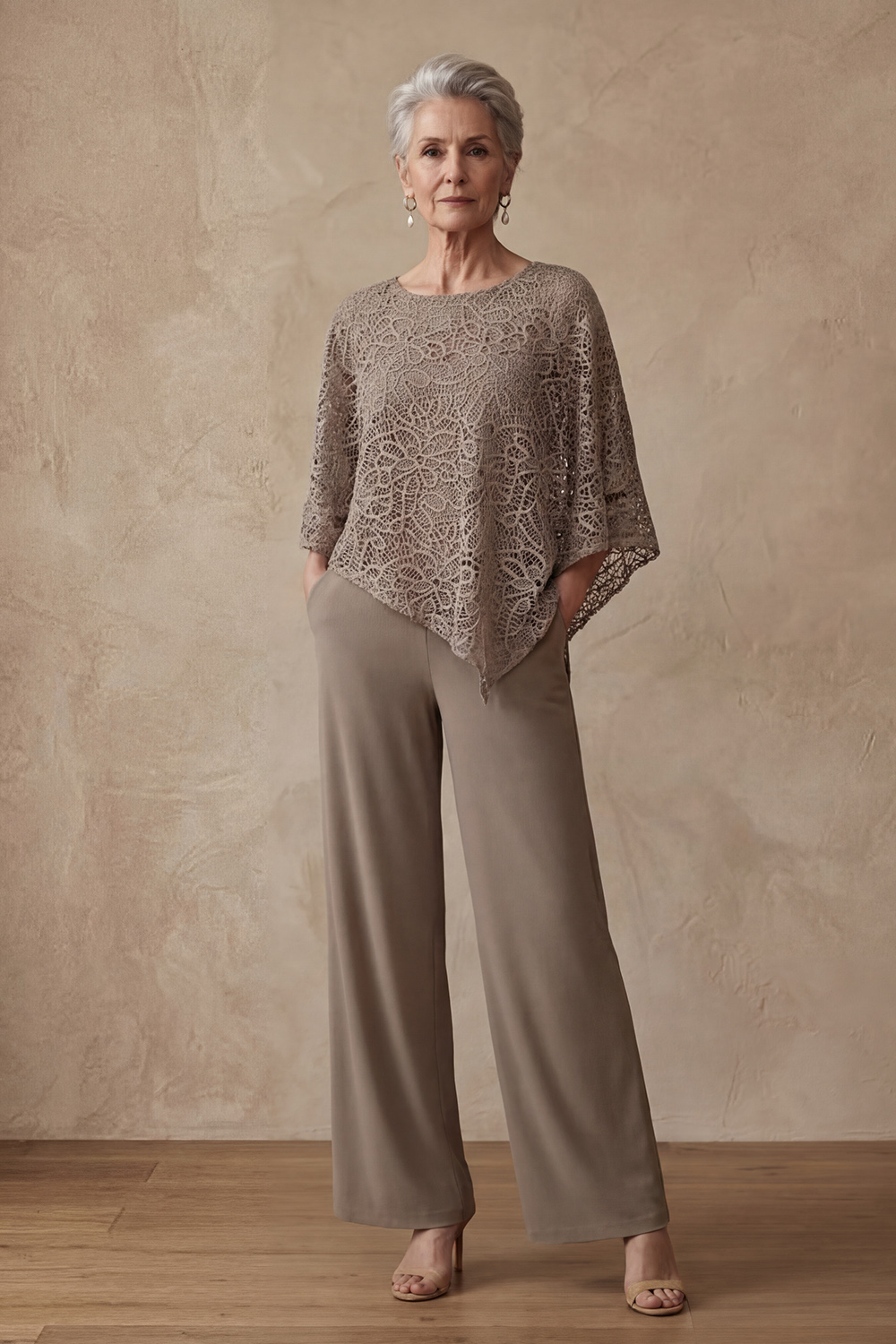 Dark Blue Lace Boat Neck 2 Piece Mother of the Bride Pant Suits