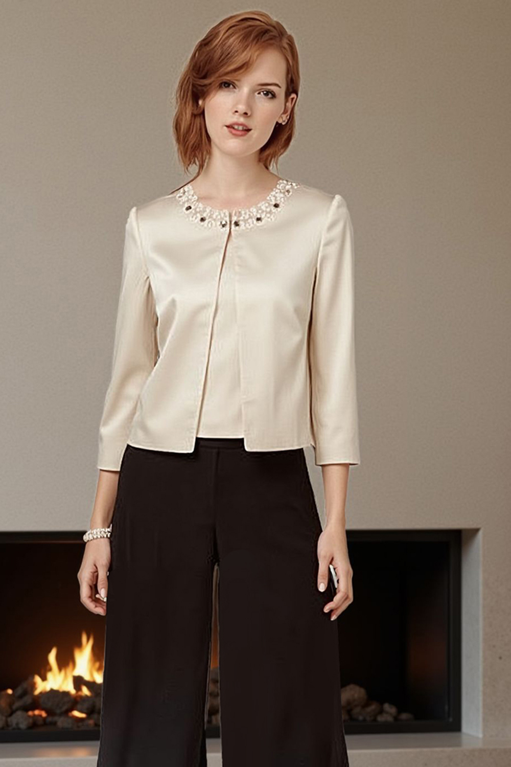 Sparkly Black Apricot Beaded 3 Piece Mother of the Bride Pant Suits with Jacket