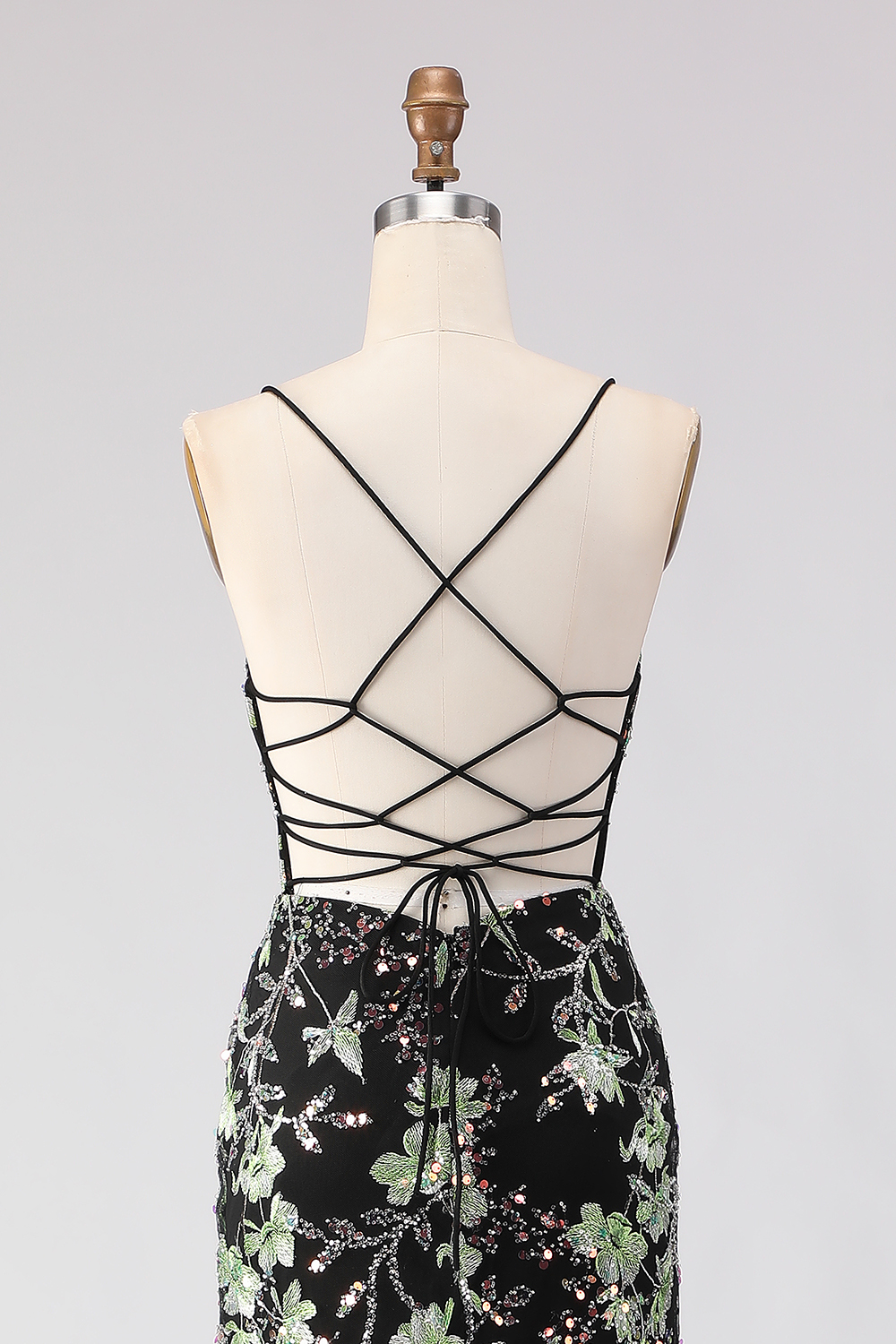 Floral Sparkly Pink Beaded Spaghetti Straps Mermaid Corset Long Prom Dress