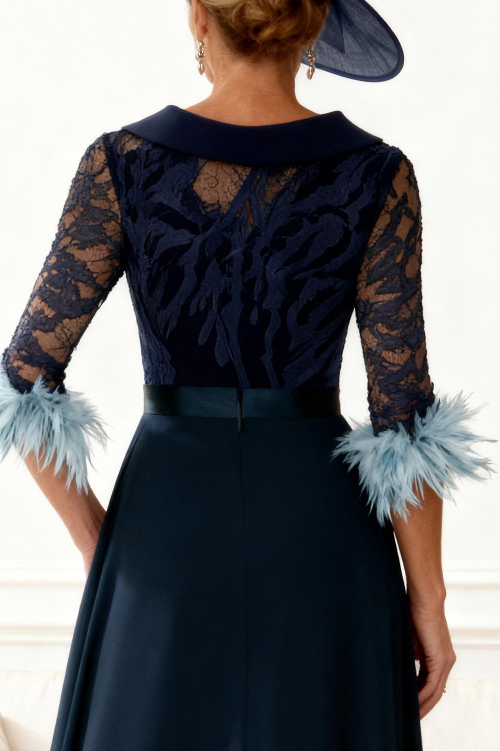 Dark Navy Lace Chiffon Mother of the Bride Jumpsuits with Cape