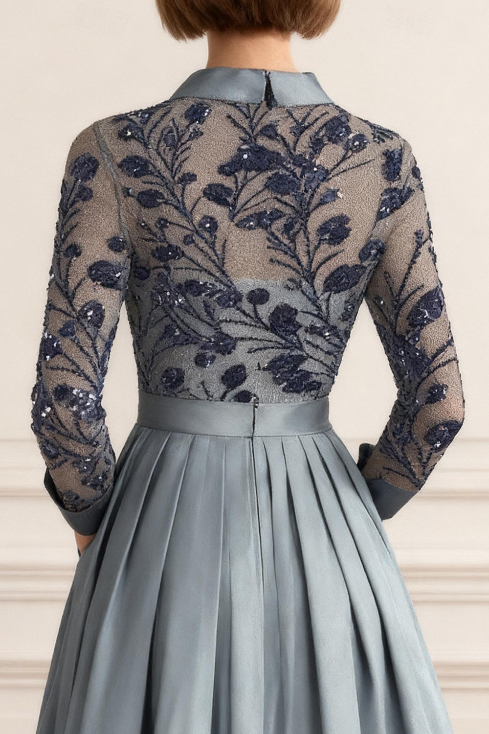 Light Grey A Line Lapel Ruffled Ankle-Length Mother of the Bride Dress with Lace