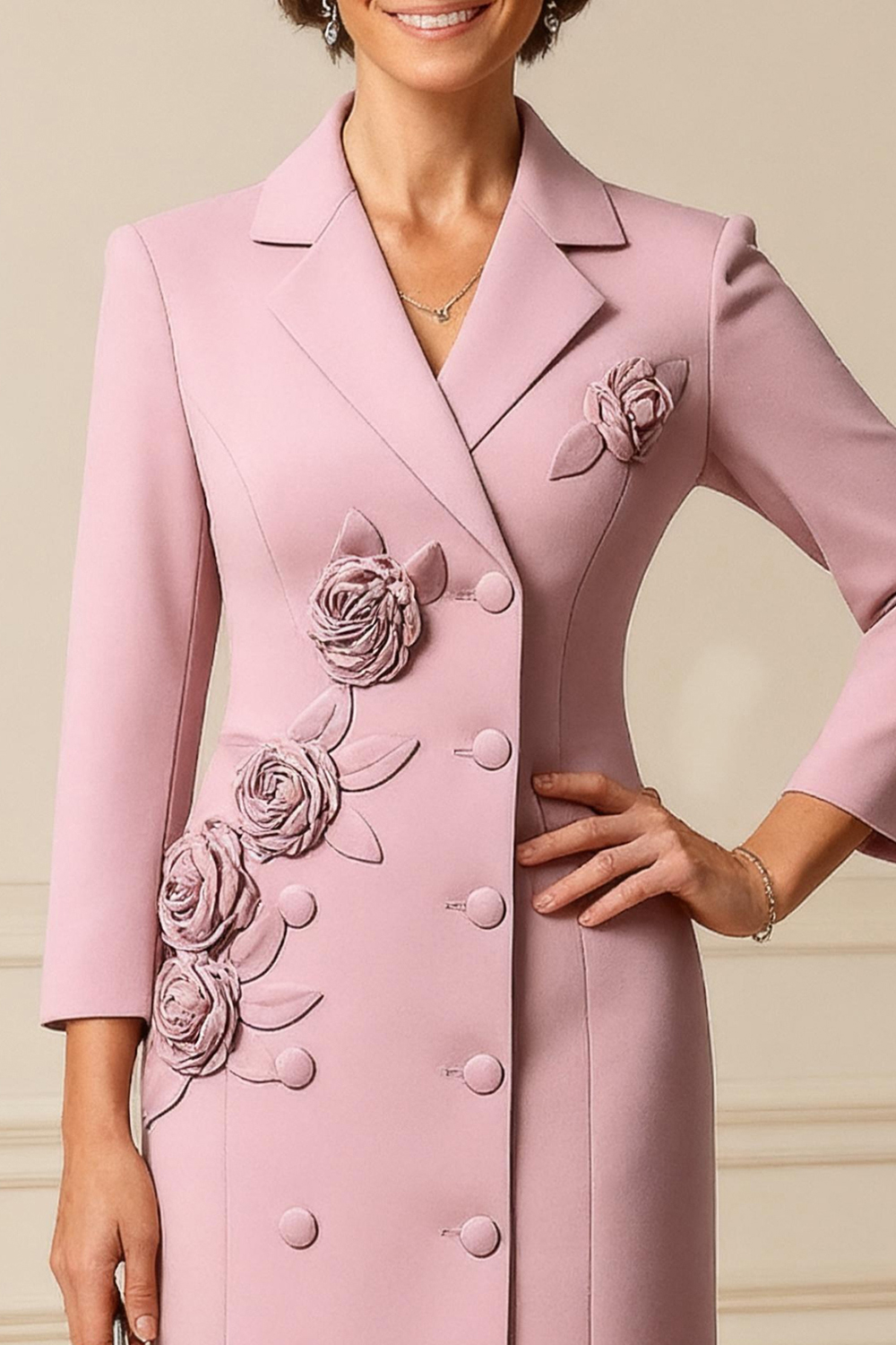 Dusty Rose Floral Pencil 2 Piece Knee-Length Mother of the Bride Blazer Dress with Jacket