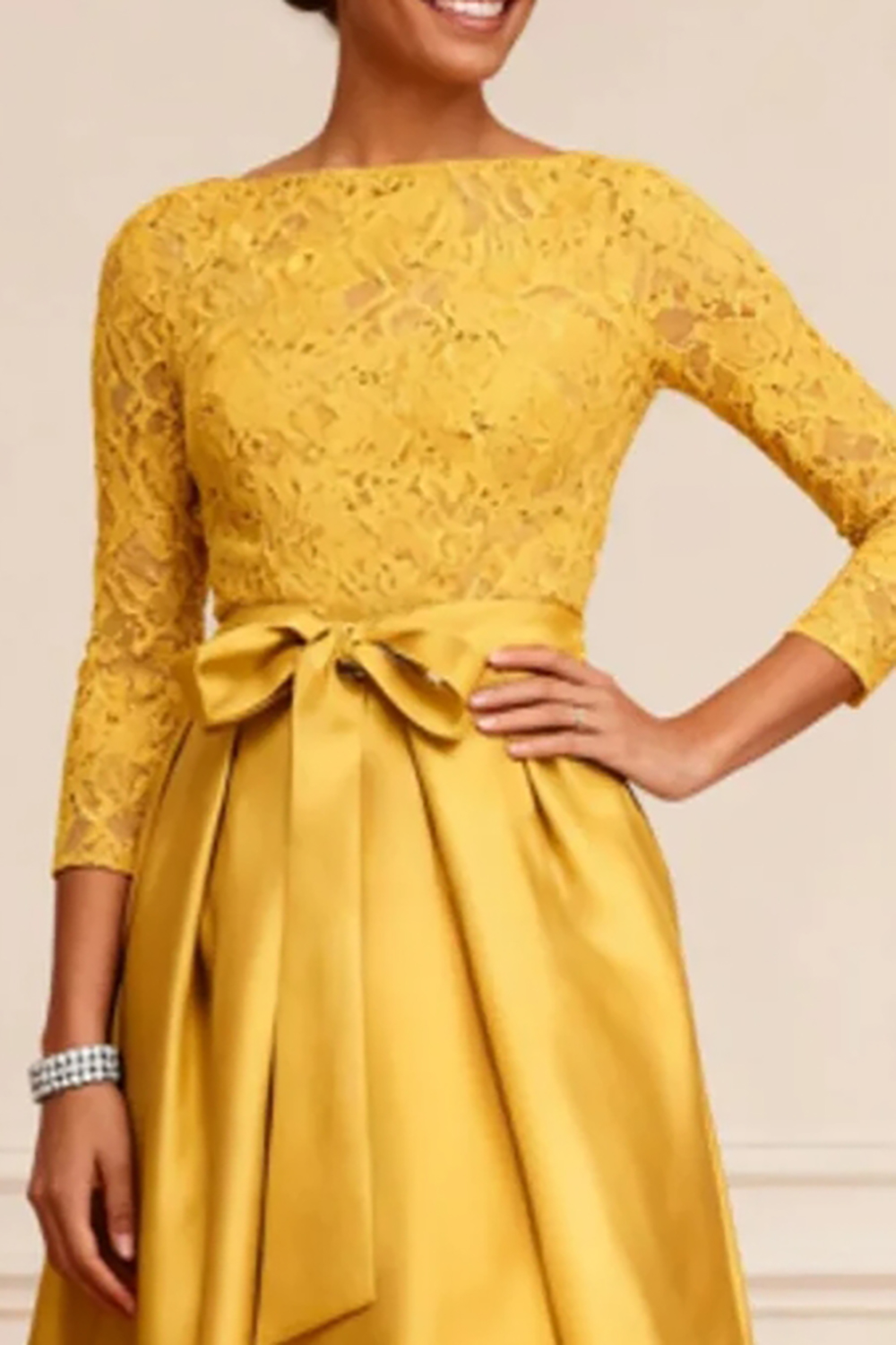 Gold Satin A Line High-Low Mother of the Bride Dress with Lace