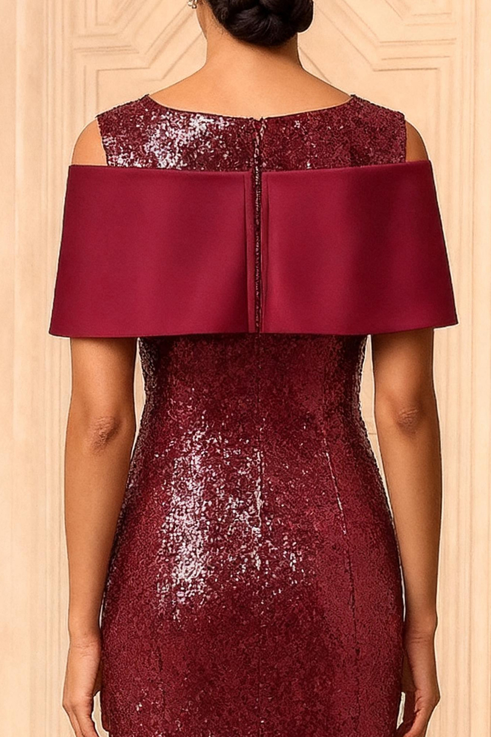 Sparkly Red Sequins Mermaid Tea-Length Mother of the Bride Dress with Feathers